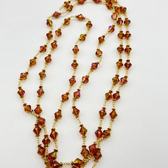 Vintage Christmas Tree Garland Iridescent Gold Purple Faceted Diamond Shape Bead - Picture 1 of 4